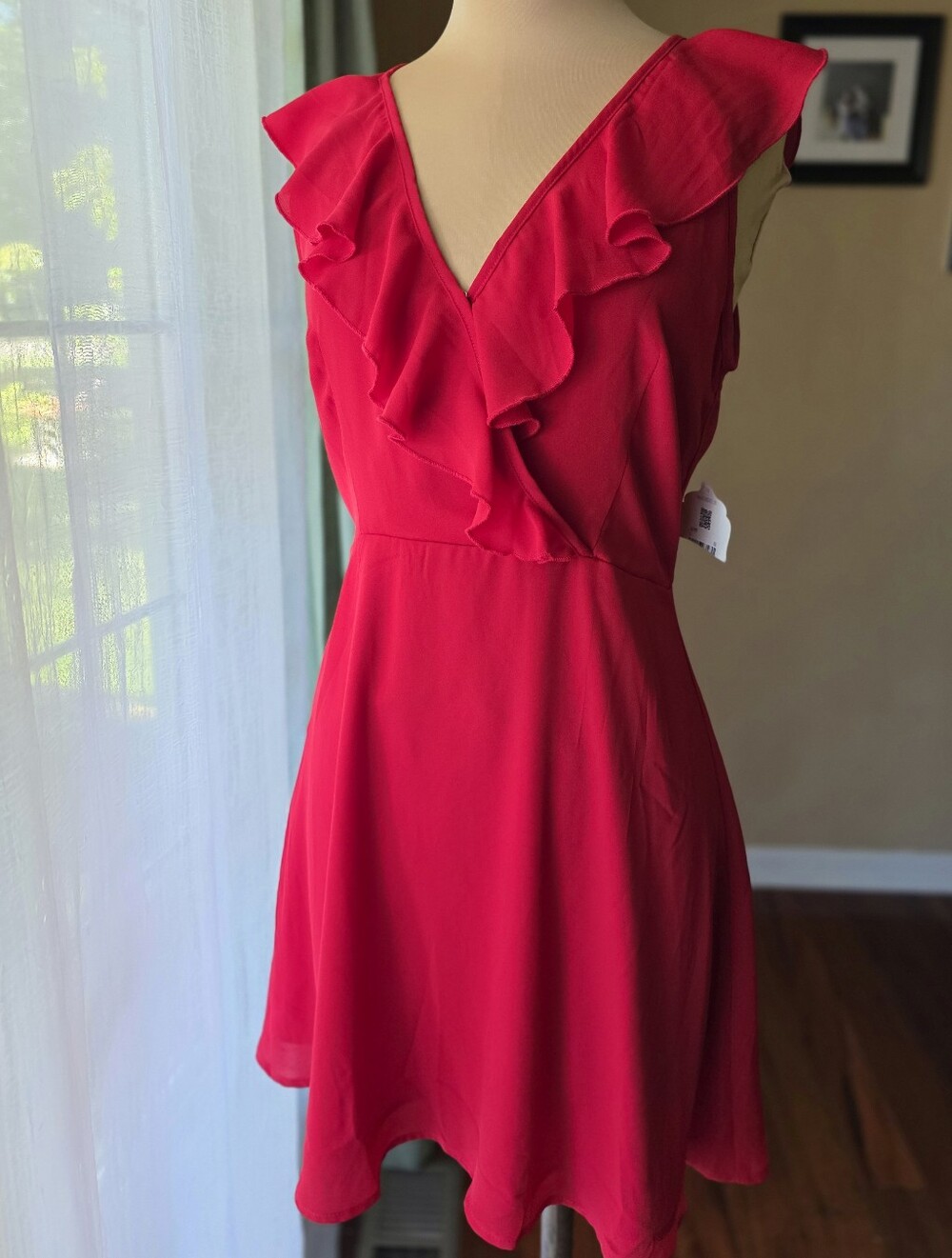 NWT Altar'd State Red Ruffle Faux Wrap Mini Dress - Size Small Romantic Boho